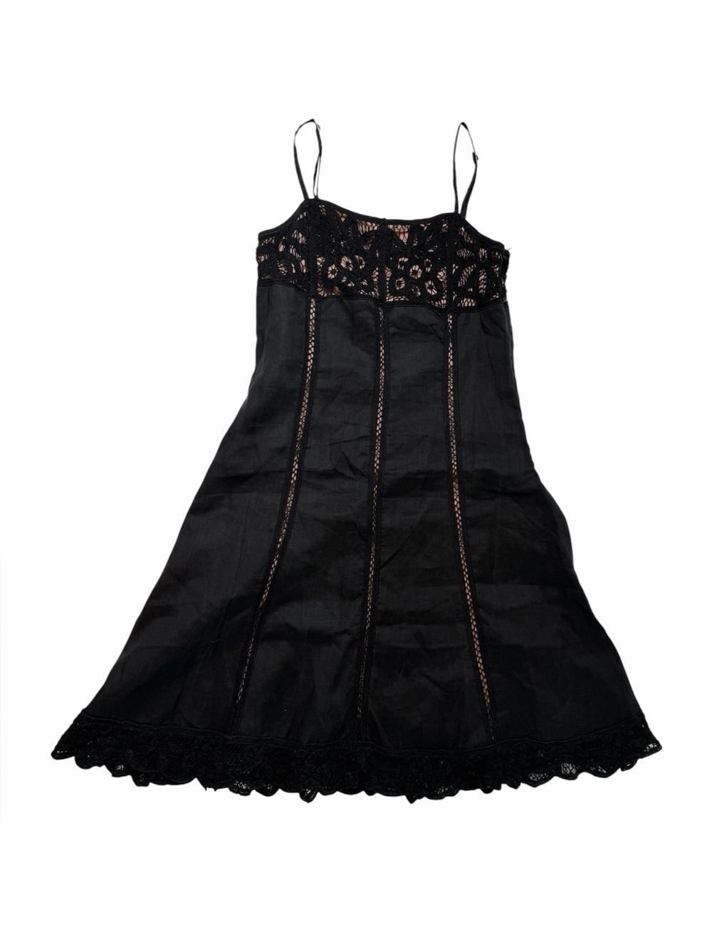 Vintage René Derhy Y2K Black Linen Lace Slip Dress Size M